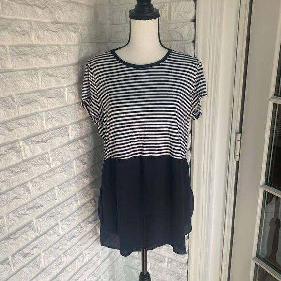 Striped Top with High Low Sheer Bottom - Picture 1 of 5